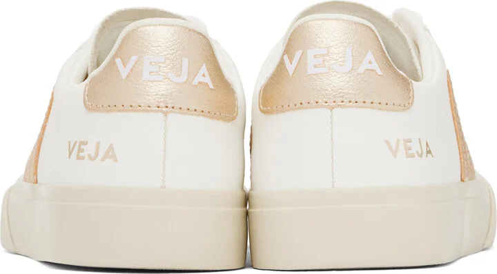 VEJA White & Gold Campo Leather Sneakers - Image 2