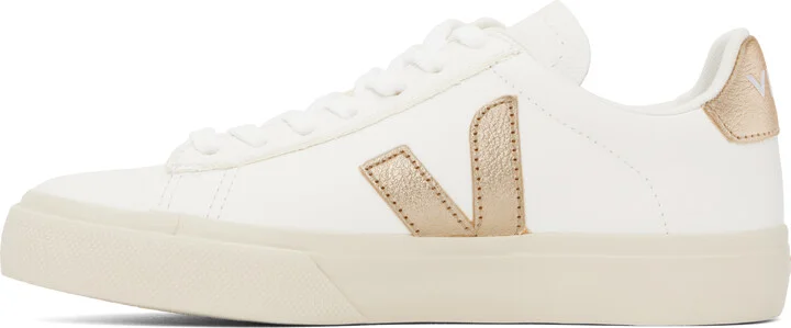 VEJA White & Gold Campo Leather Sneakers - Image 3