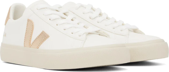 VEJA White & Gold Campo Leather Sneakers - Image 4
