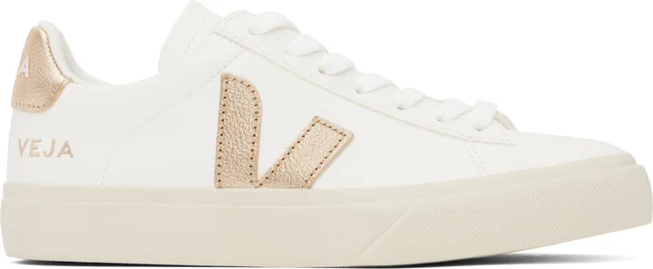 VEJA White & Gold Campo Leather Sneakers