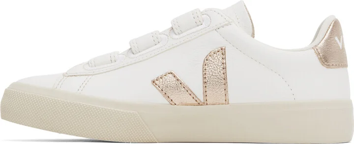 VEJA White & Gold Recife Leather Sneakers - Image 3