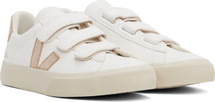VEJA White & Gold Recife Leather Sneakers - Image 4