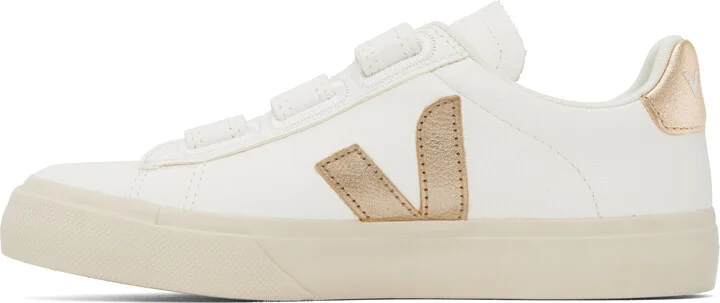 VEJA White & Gold Recife Leather Sneakers - Image 3