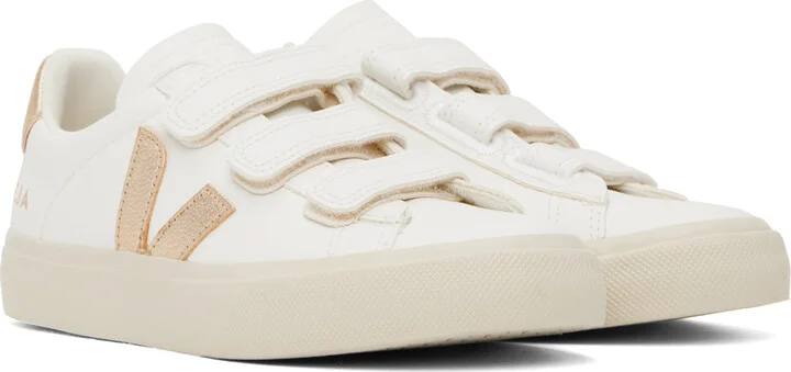 VEJA White & Gold Recife Leather Sneakers - Image 4