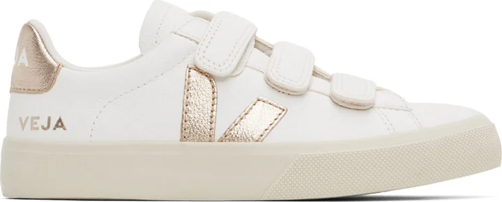 VEJA White & Gold Recife Leather Sneakers