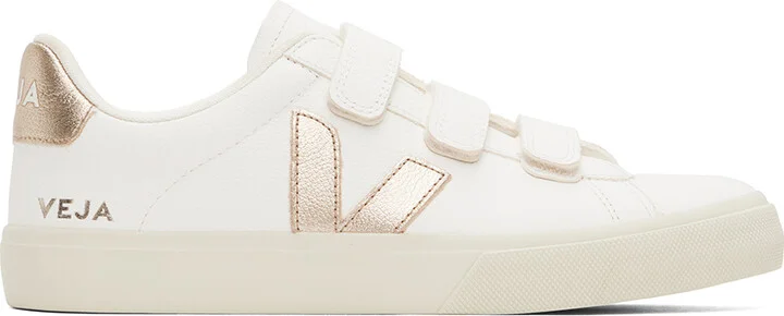 VEJA White & Gold Recife Logo Chromefree Sneakers