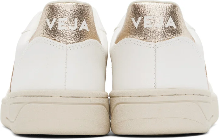 VEJA White & Gold V-10 ChromeFree Leather Sneakers - Image 2