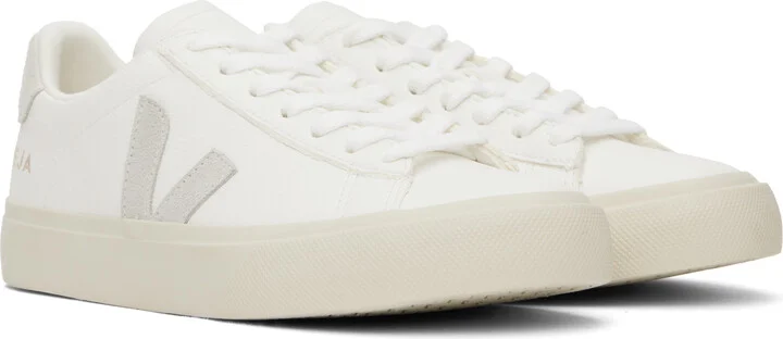 VEJA White & Gray Campo Leather Sneakers - Image 4