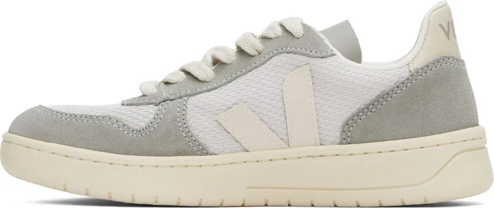 VEJA White & Gray V-10 B-Mesh Low Top Sneakers - Image 3