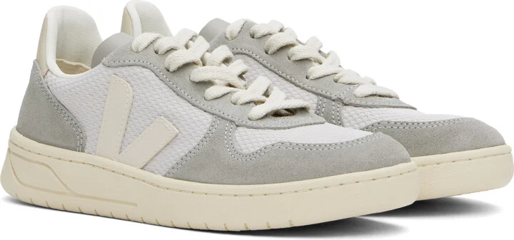 VEJA White & Gray V-10 B-Mesh Low Top Sneakers - Image 4