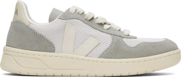 VEJA White & Gray V-10 B-Mesh Low Top Sneakers