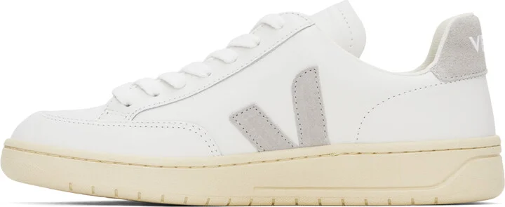 VEJA White & Gray V-12 Leather Sneakers - Image 3