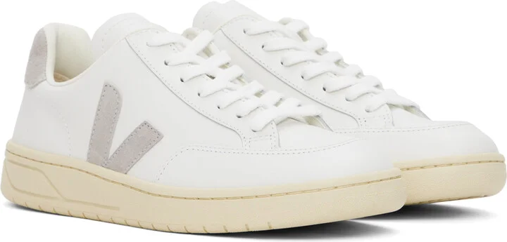 VEJA White & Gray V-12 Leather Sneakers - Image 4