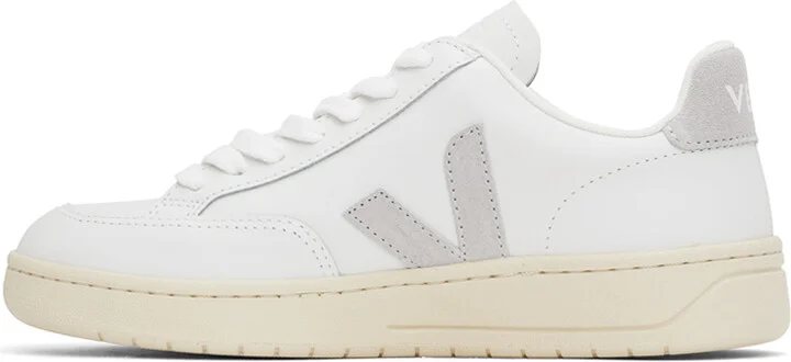 VEJA White & Gray V-12 Leather Sneakers - Image 3