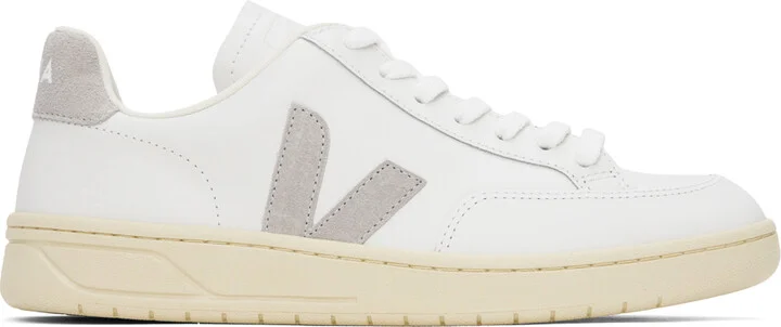VEJA White & Gray V-12 Leather Sneakers