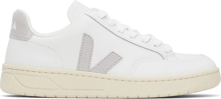 VEJA White & Gray V-12 Leather Sneakers