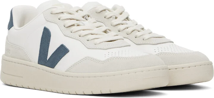 VEJA White & Gray V-90 Leather Sneakers - Image 4