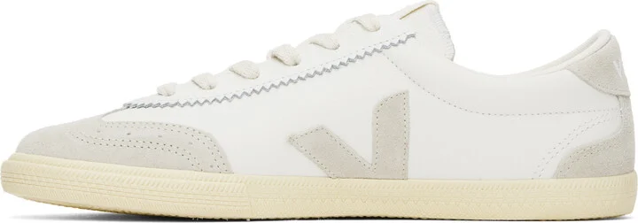 VEJA White & Gray Volley Leather Sneakers - Image 3
