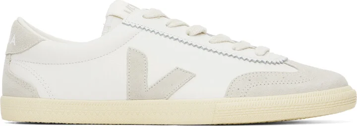 VEJA White & Gray Volley Leather Sneakers