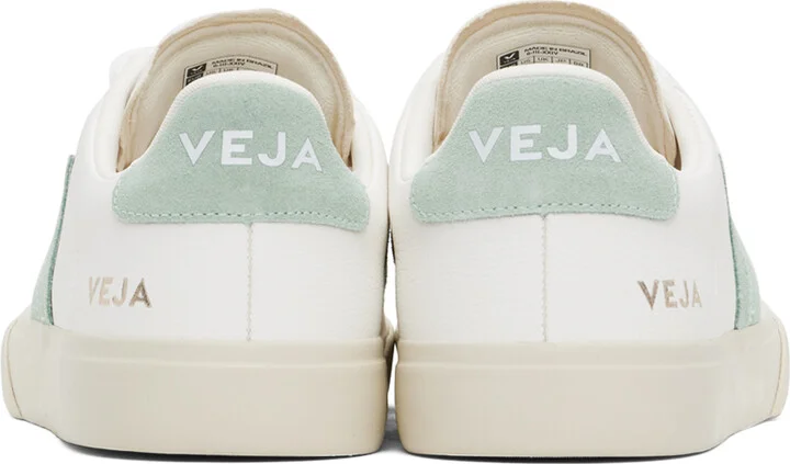 VEJA White & Green Campo Leather Sneakers - Image 2