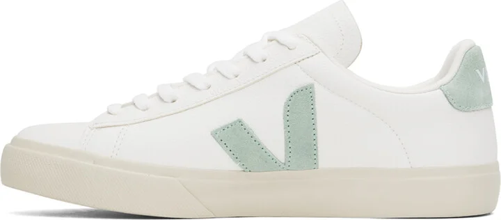 VEJA White & Green Campo Leather Sneakers - Image 3