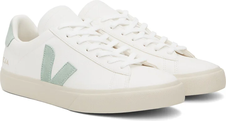 VEJA White & Green Campo Leather Sneakers - Image 4