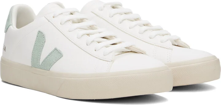 VEJA White & Green Campo Leather Sneakers - Image 4