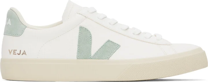 VEJA White & Green Campo Leather Sneakers