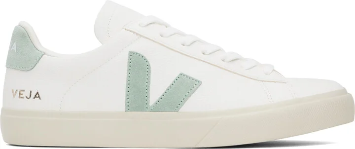 VEJA White & Green Campo Leather Sneakers