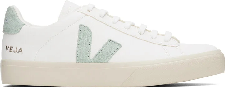 VEJA White & Green Campo Leather Sneakers