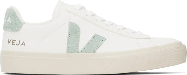 VEJA White & Green Campo Leather Sneakers