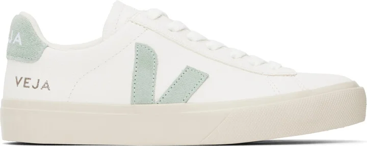 VEJA White & Green Campo Leather Sneakers