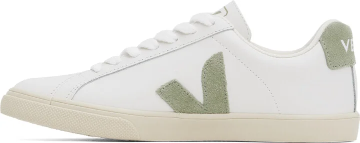 VEJA White & Green Esplar Leather Sneakers - Image 3