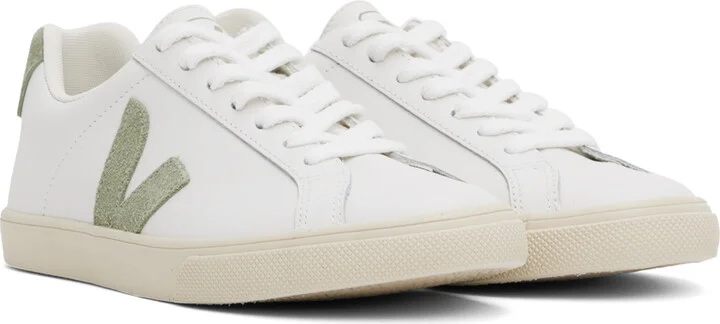 VEJA White & Green Esplar Leather Sneakers - Image 4