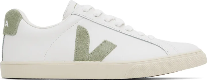 VEJA White & Green Esplar Leather Sneakers