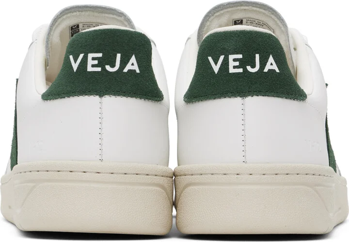 VEJA White & Green V-12 Leather Sneakers - Image 2