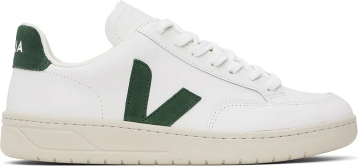 VEJA White & Green V-12 Leather Sneakers