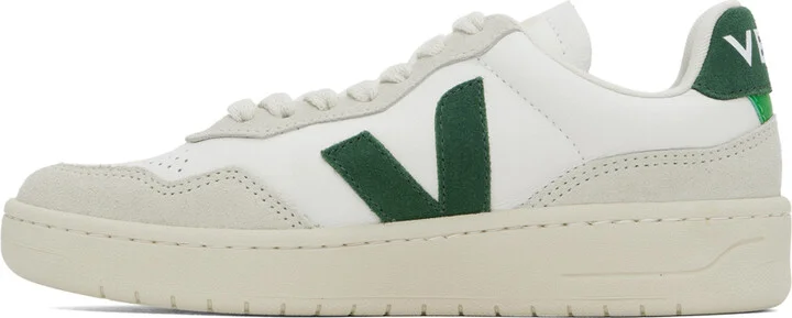 VEJA White & Green V-90 Sneakers - Image 3