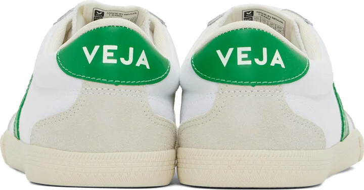 VEJA White & Green Volley Canvas Sneakers - Image 2