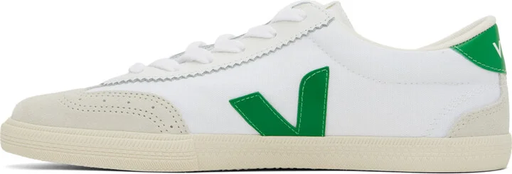 VEJA White & Green Volley Canvas Sneakers - Image 3