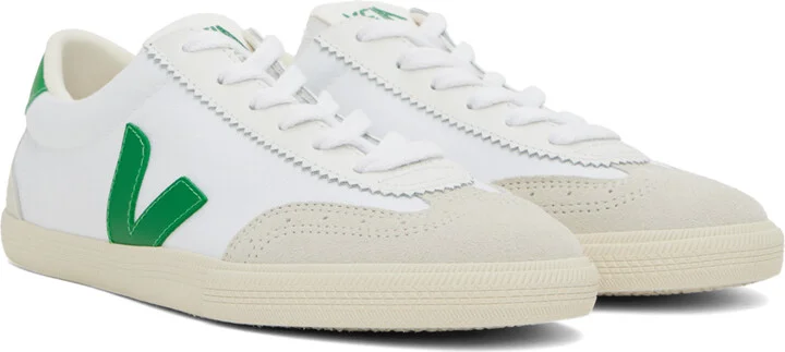 VEJA White & Green Volley Canvas Sneakers - Image 4
