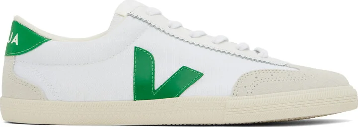 VEJA White & Green Volley Canvas Sneakers