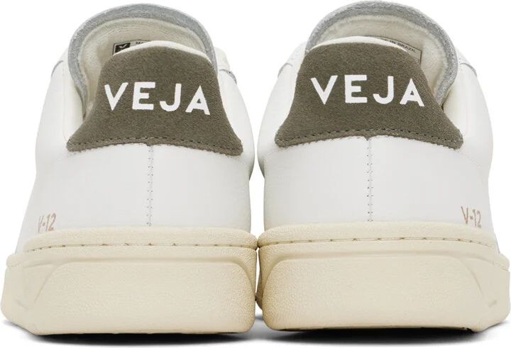 VEJA White & Khaki V-12 Stitch Leather Sneakers - Image 2