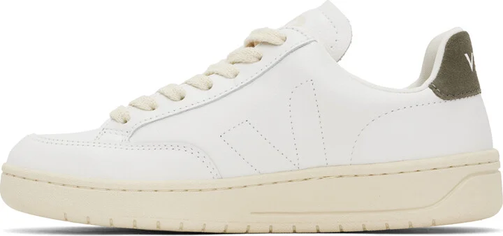 VEJA White & Khaki V-12 Stitch Leather Sneakers - Image 3
