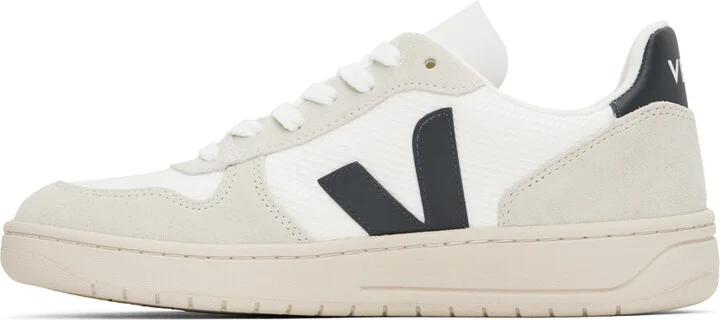 VEJA White & Navy V-10 B-Mesh Sneakers - Image 3