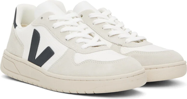 VEJA White & Navy V-10 B-Mesh Sneakers - Image 4