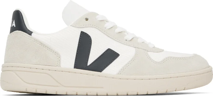 VEJA White & Navy V-10 B-Mesh Sneakers