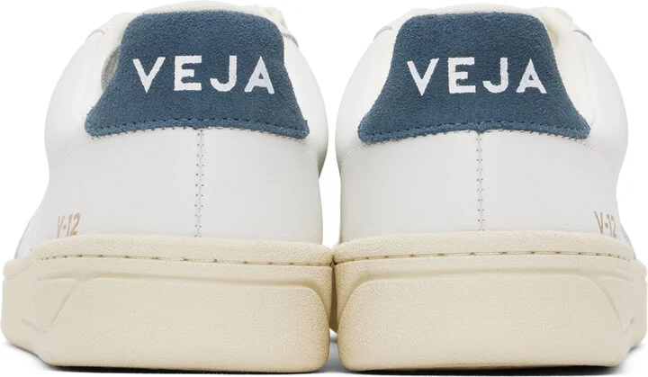 VEJA White & Navy V-12 Stitch Leather Sneakers - Image 2