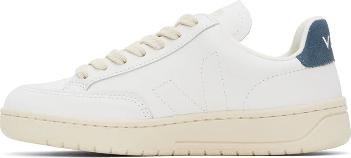 VEJA White & Navy V-12 Stitch Leather Sneakers - Image 3