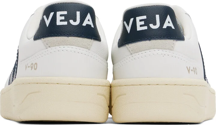 VEJA White & Navy V-90 Leather Sneakers - Image 2
